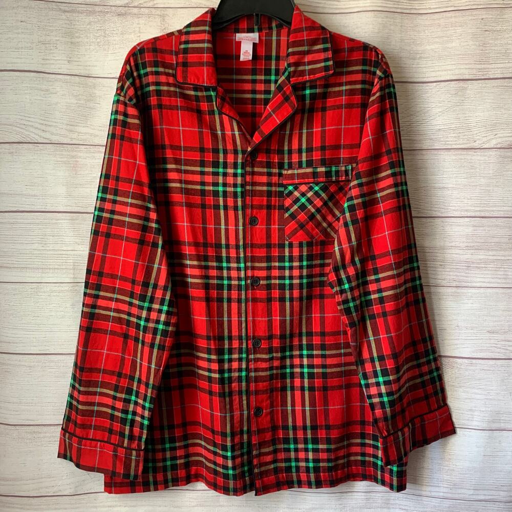 Wondershop Men's Plaid Pajama Button-Up Top Sleepwear Shirt Long Sleeve Size M